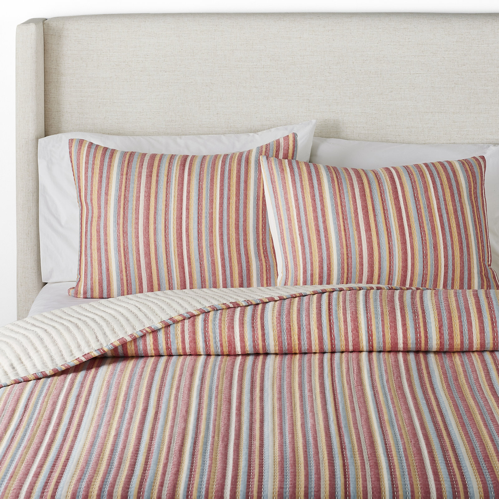 Lush Decor Tracy Stripe Kantha Pick Stitch Cotton Coverlet Set, King Quilt + 2 Shams