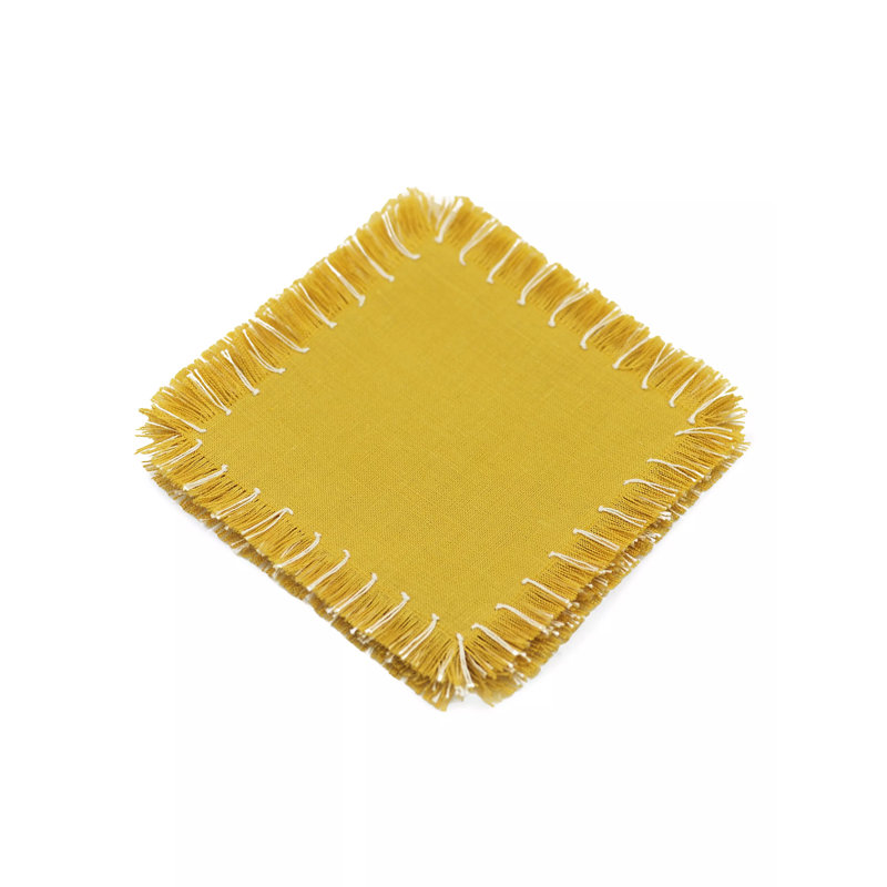 Hand Knotted Fringe Cocktail Napkin, Citron