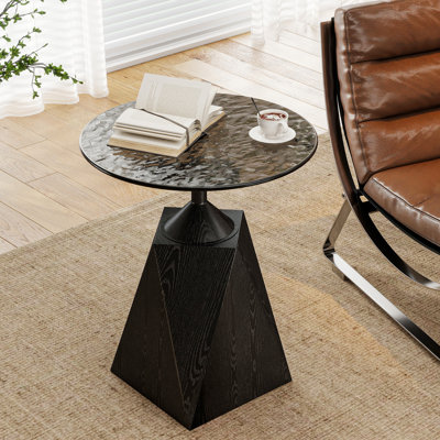 Table de bout ronde en verre avec base en métal