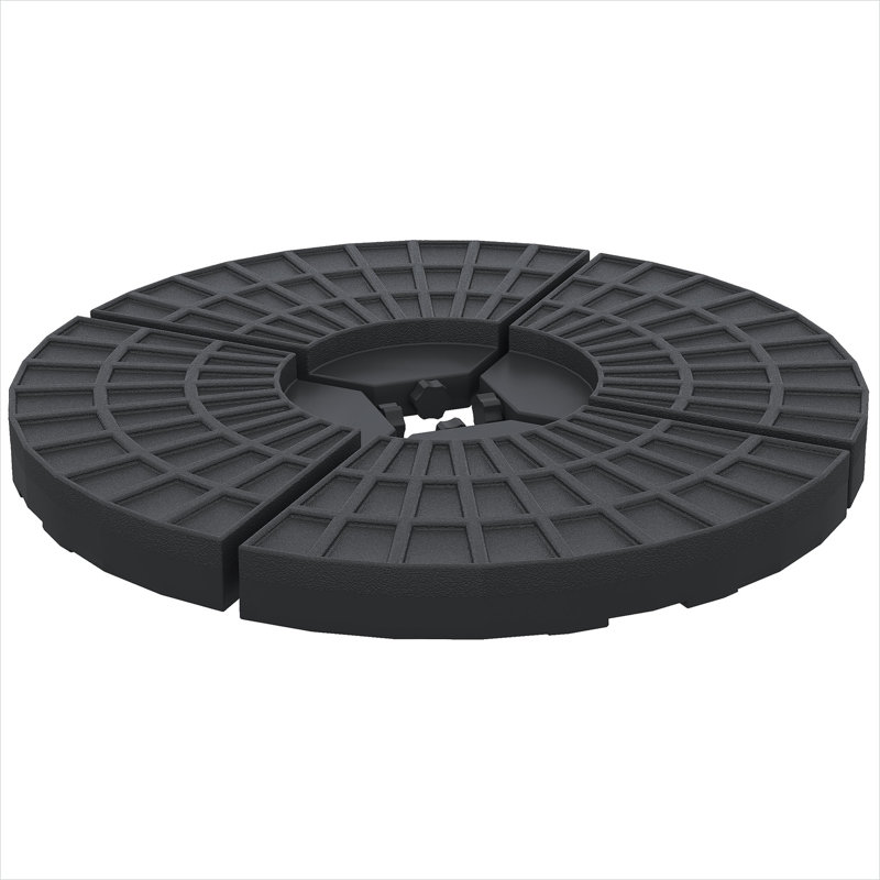 Base de parasol décalée en PEHD remplissable en noir classique avec assemblage en quatre pièces et roues intégrées