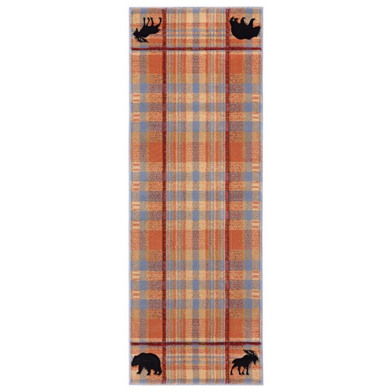 Tapis beige à carreaux engler, Tapis de passage : 2 pi 7 po x 7 pi 4 po