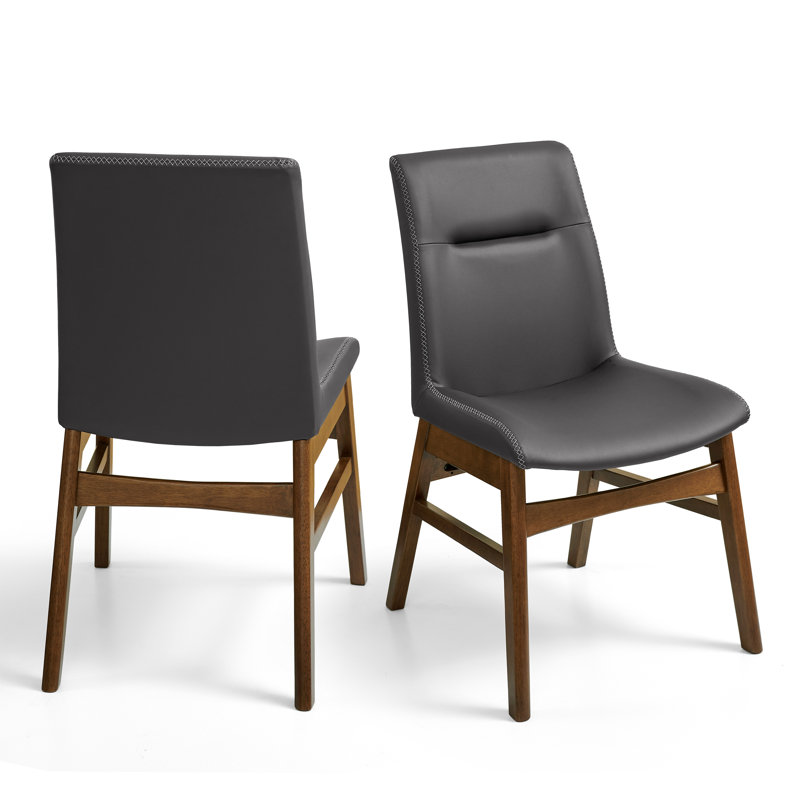Pu Leather Dining Chairs, Modern Leather Dining Chairs With Solid Wood Frame, Water-Resistant & Easy-Clean, Gray, 2