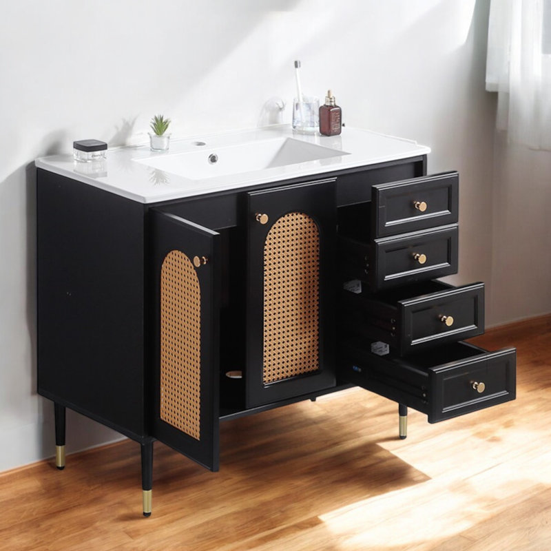 Meuble-lavabo simple 36 po avec comptoir en céramique, assemblage requis, Noir, noir, noir, noir