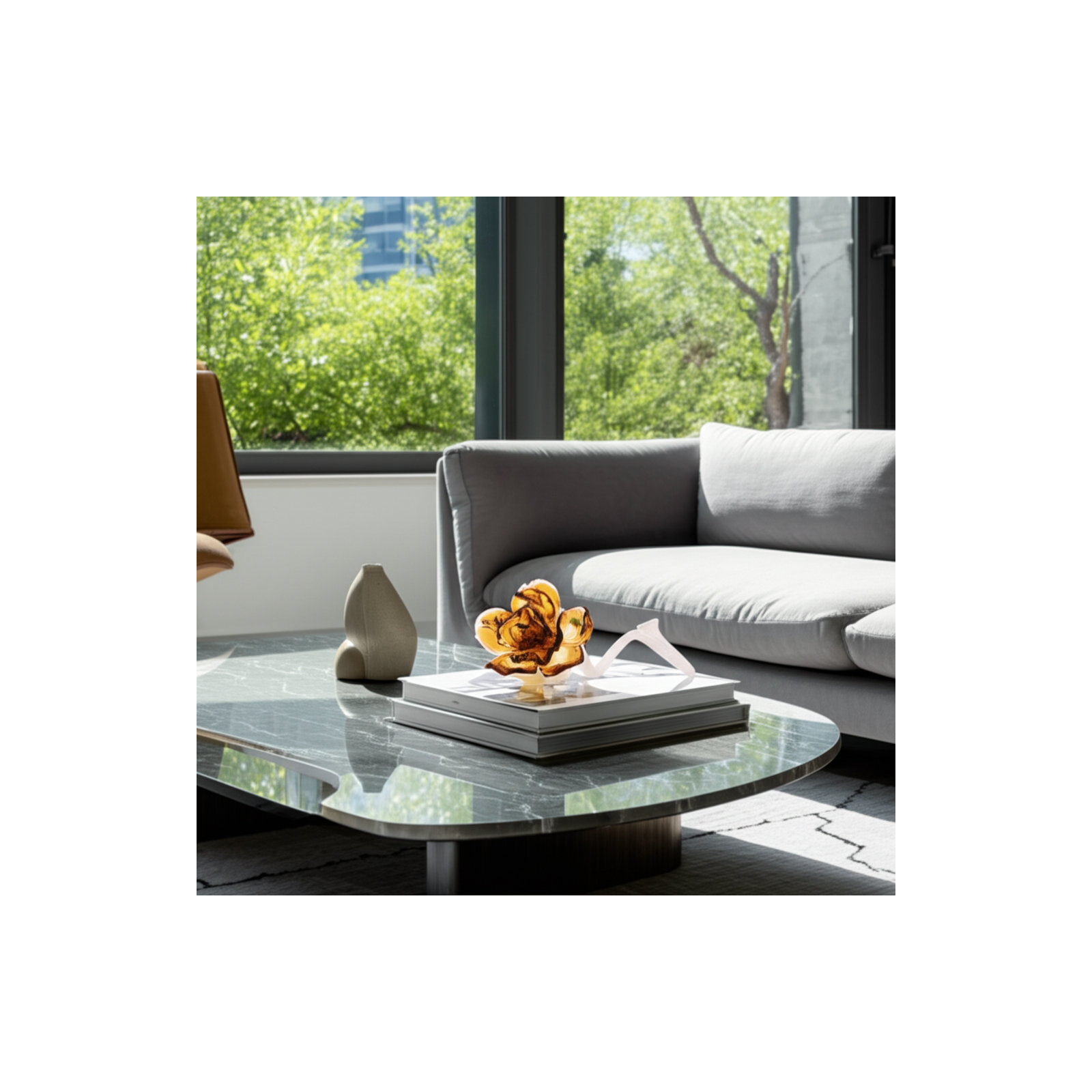 11" Whittier Amber Glass Flower