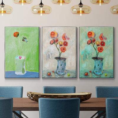Orange pop encadrée sur toile, 3 pièces