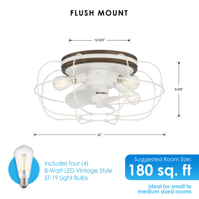 22" Evaro 3 - Blade Caged Ceiling Fan with Light Kit Included, White