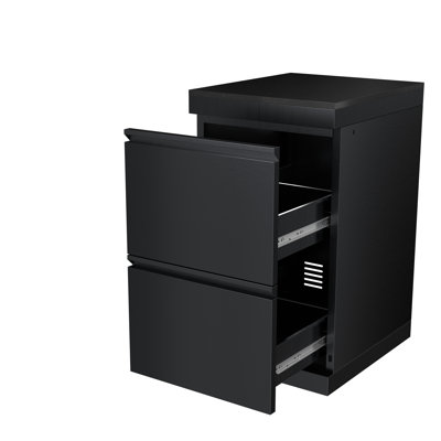 Armoire de rangement extérieure noire en acier inoxydable à double tiroir avec plan de travail en granit et roues réglables