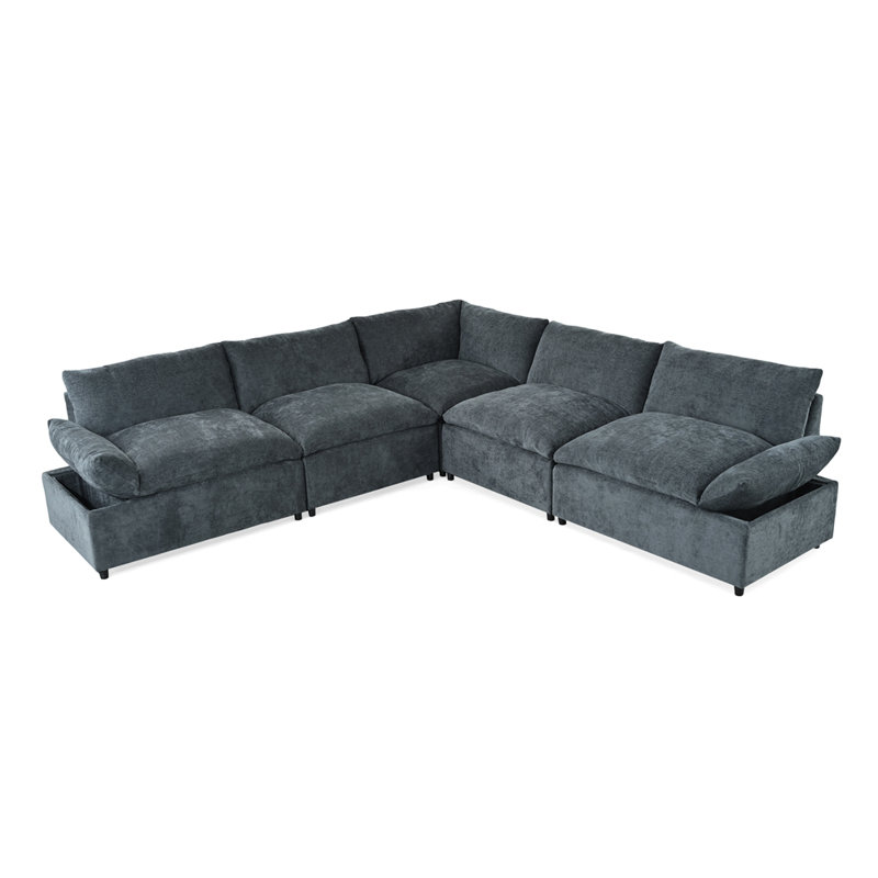 115.5" Modular Deep Grey Sectional Sofa with Durable Polyester Upholstery