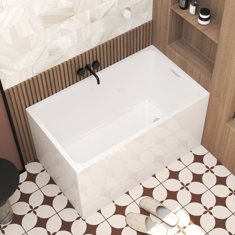 Baignoire autoportante rectangulaire en acrylique 47 "avec bonde escamotable Adella, certifiée cUPC