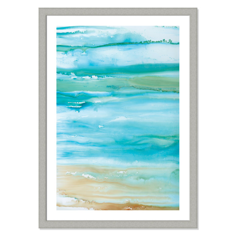 Coastal Abstract II - peinture encadrée, Encadrement argent brossé, H 43 po x l 31 po x P 1,25 po