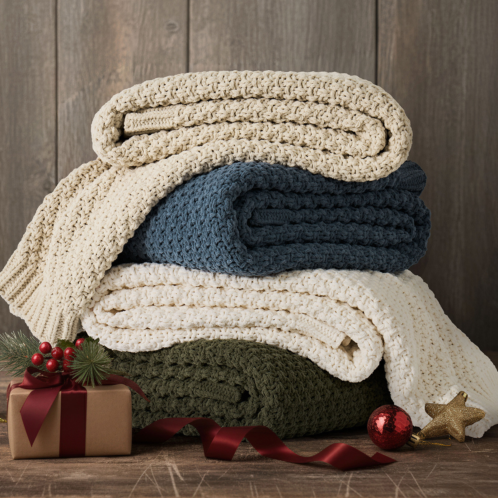 Chunky Chenille Weighted Throw Blanket, Beige, 60" L x 50" W