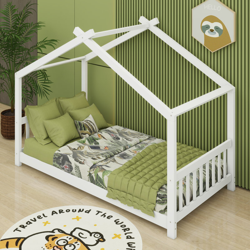 Nguyet House Platform Bed with Headboard, White, Twin