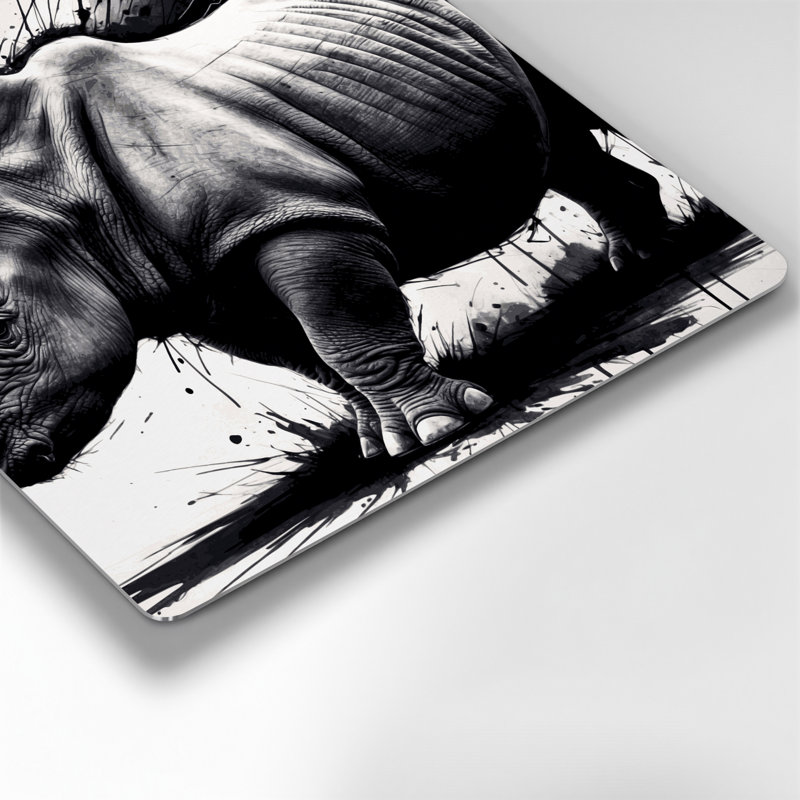 Wildlife Black Rhino Beige Metal Wall Art, 12" H x 12" W