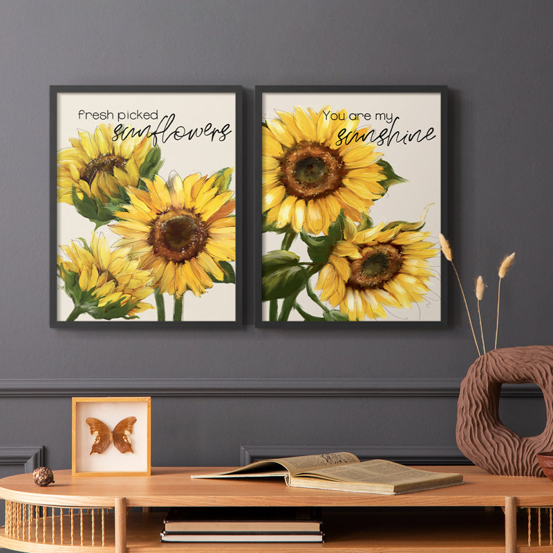 Tournesols fraîchement cueillis - reproduction encadrée de qualité supérieure - prêt à être accroché - aucun clou requis - aucun clou requis