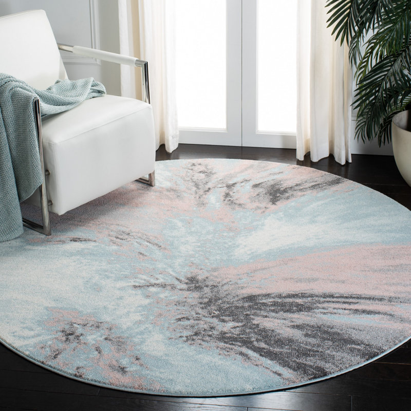 Tapis abstrait rose / bleu / gris Donnovan, Rond 3 pi