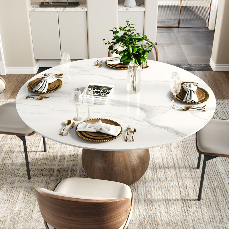 Otelia Farmhouse Dark Walnut Pedestal Dining Table For 4/6/8/10, 29.52"H x 53.15"L x 53.15"W, White