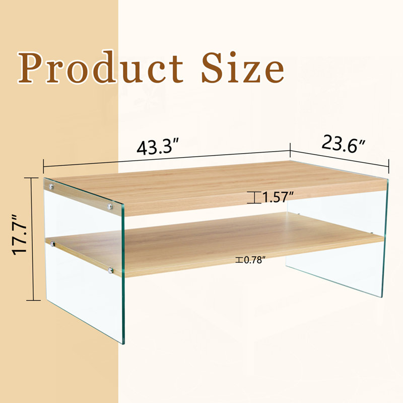 Versatile Double-Layered Rectangular Coffee Table for Various Settings, Natural Wood
