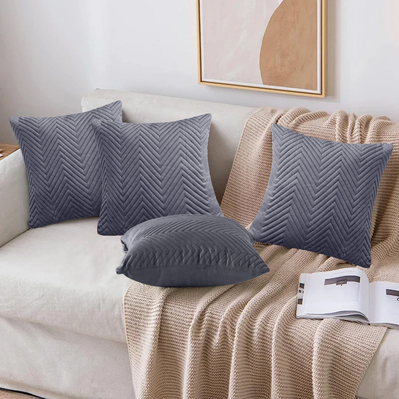 Embossed Velvet Cushion Cover (4 Piece Set), Grey