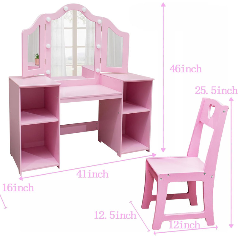 Ensemble coiffeuse et miroir pour enfants Causey, Rose