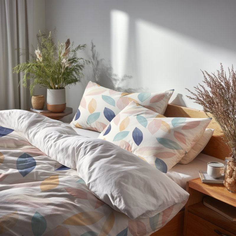 Ensemble d'édredon abstrait 6 pièces - Bohème contemporain avec pétales bohème bleu et rose avec taies décoratives et coussins décoratifs