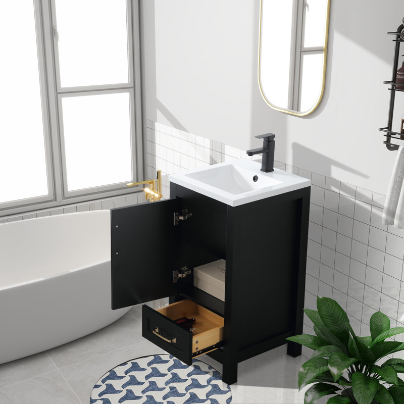 Wimer 18'' Small Bathroom Vanity with Ceramic Sink Top, Water Saving Faucet, Black