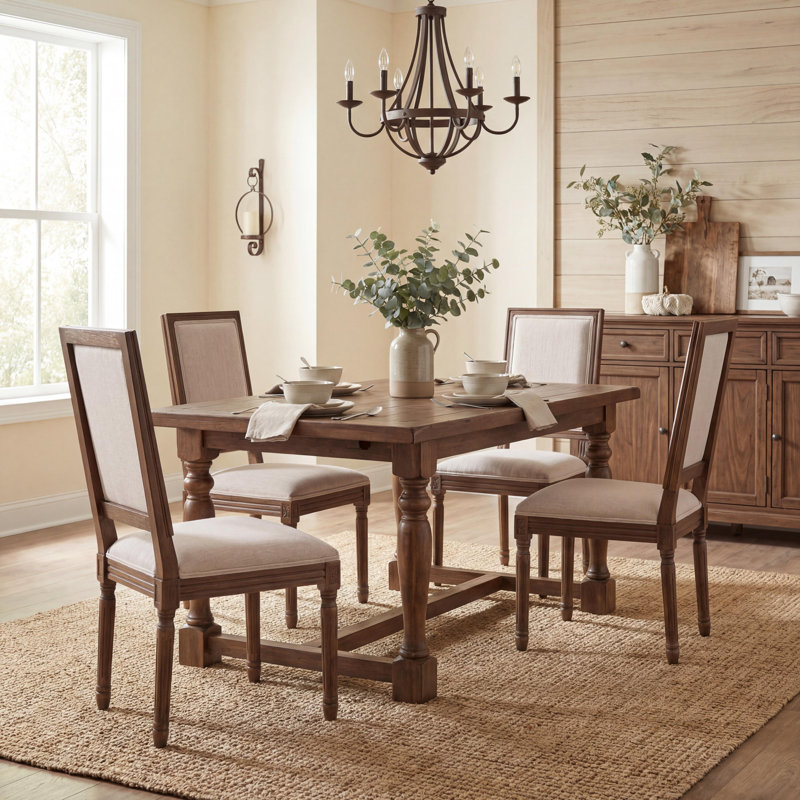 Chaises d'appoint rembourrées en tissu Aviance, Walnut, 4, Beige