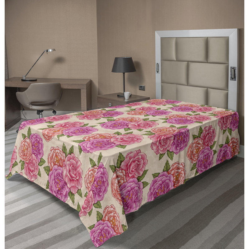 Ambesonne Floral Design Flat Sheet Jumble Cactus Flowers, Twin Flat Sheet, Pink Floral