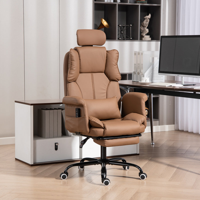 Fauteuil de bureau massant et inclinable à massage avec dossier pour soulager les maux de dos à 155 ° - Brun, Brun