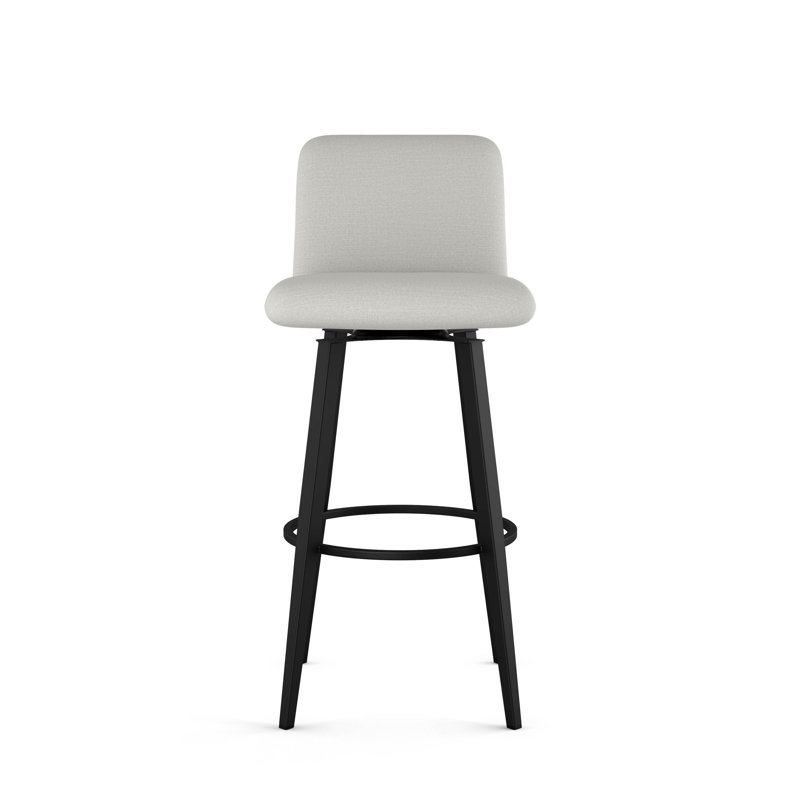 Nay Swivel Upholstered Counter Stool with Metal Frame, Polyester Light Gray, Bar Stool (30.5" Seat Height), Black
