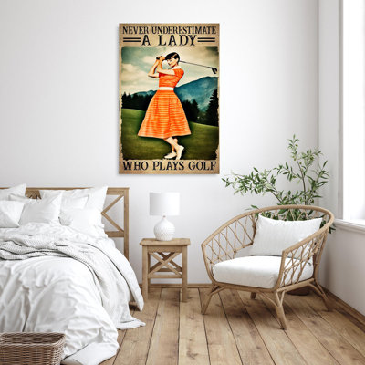 A Lady Who Plays Golf - 1 Piece Rectangle Graphic " A Lady Who Plays Golf - 1 Piece Rectangle Graphic Art Print On Wrapped Canvas "
