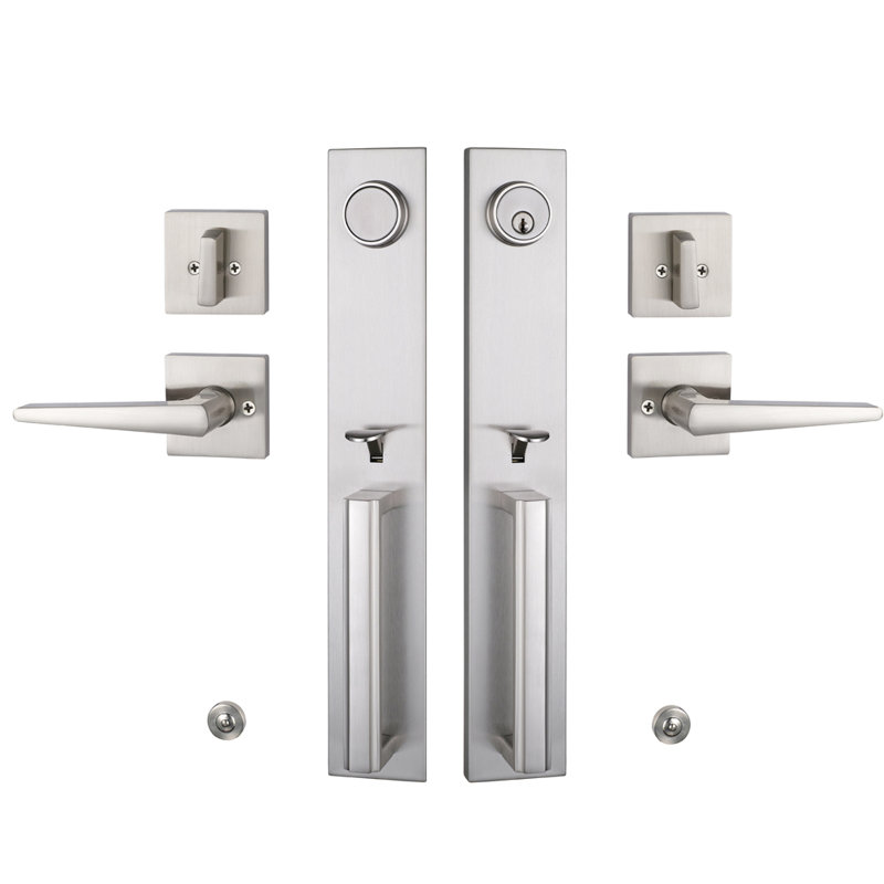 Ensemble de poignées Modish avec pêne dormant cylindrique simple et porte et rosette, Nickel brossé