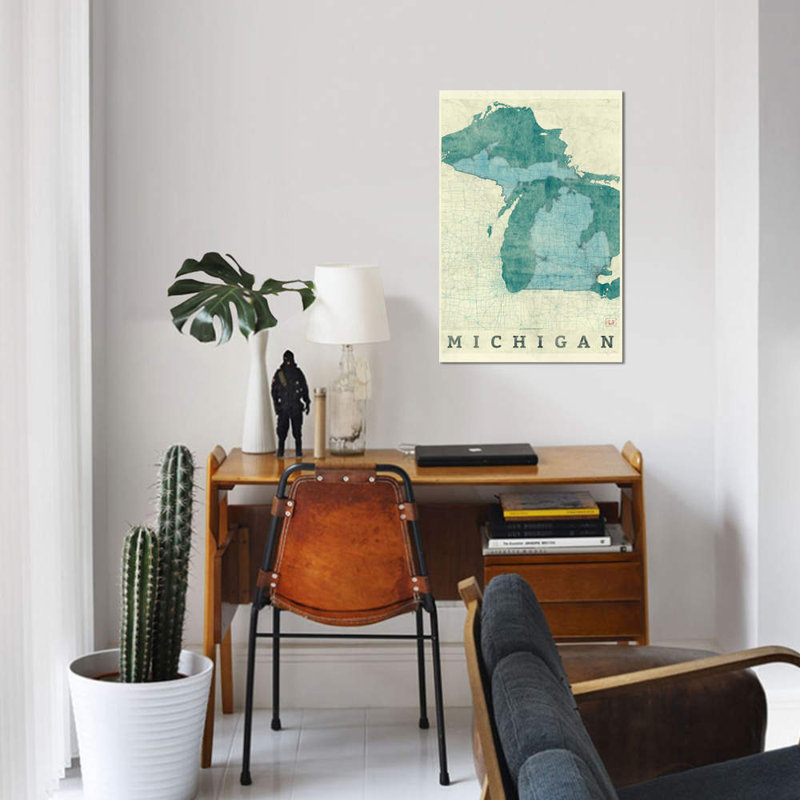 «Michigan Map», impression sur toile, H 12 po x l 8 po x P 0,75 po, Toile tendue, Pas de tapis
