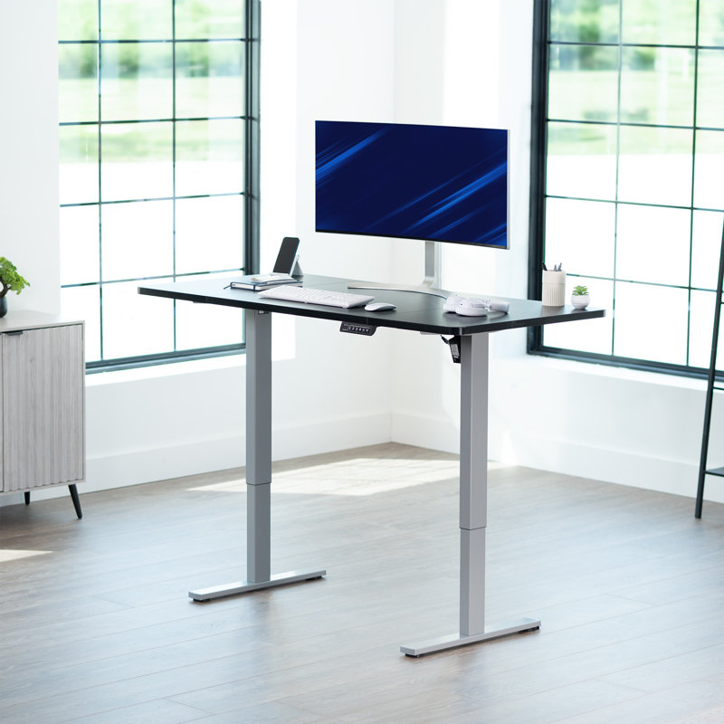 VIVO Single Motor Electric Desk with Push Button Memory Controller, 48.5" H x 60" W x 30" D, Black/Gray