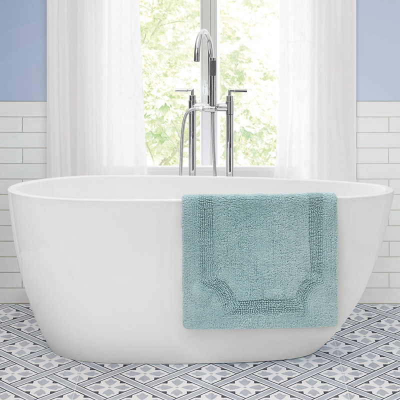 Laura Ashley Tablet Reversible Cotton Bath Rug, Aqua, 34" L x 21" W