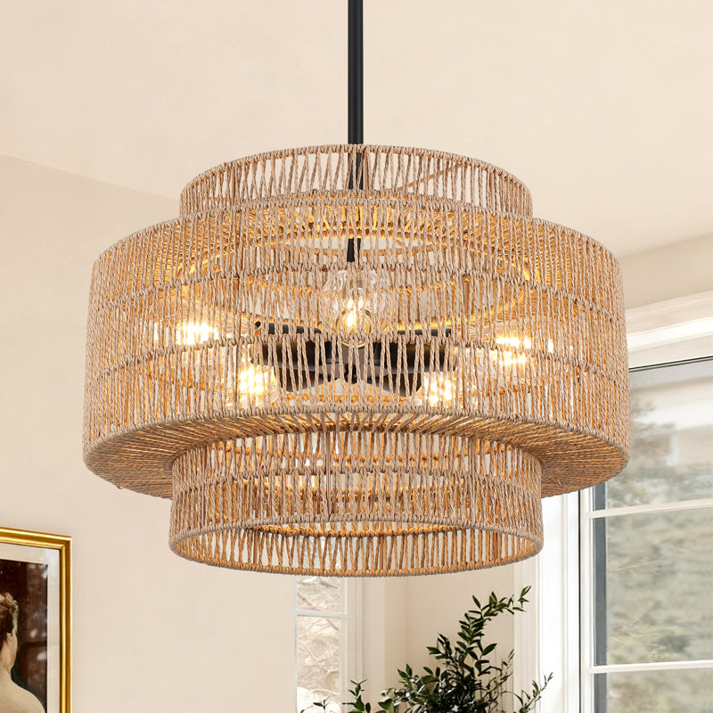 Lustre tambour 5 lumières à 3 niveaux à intensité variable, Noir mat