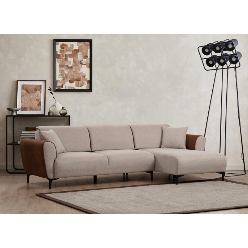 Canapé-lit d'angle, Face à la droite, Mélange de polyester beige