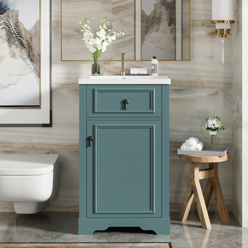 Meuble-lavabo de 20 pouces avec lavabo en céramique, Vert