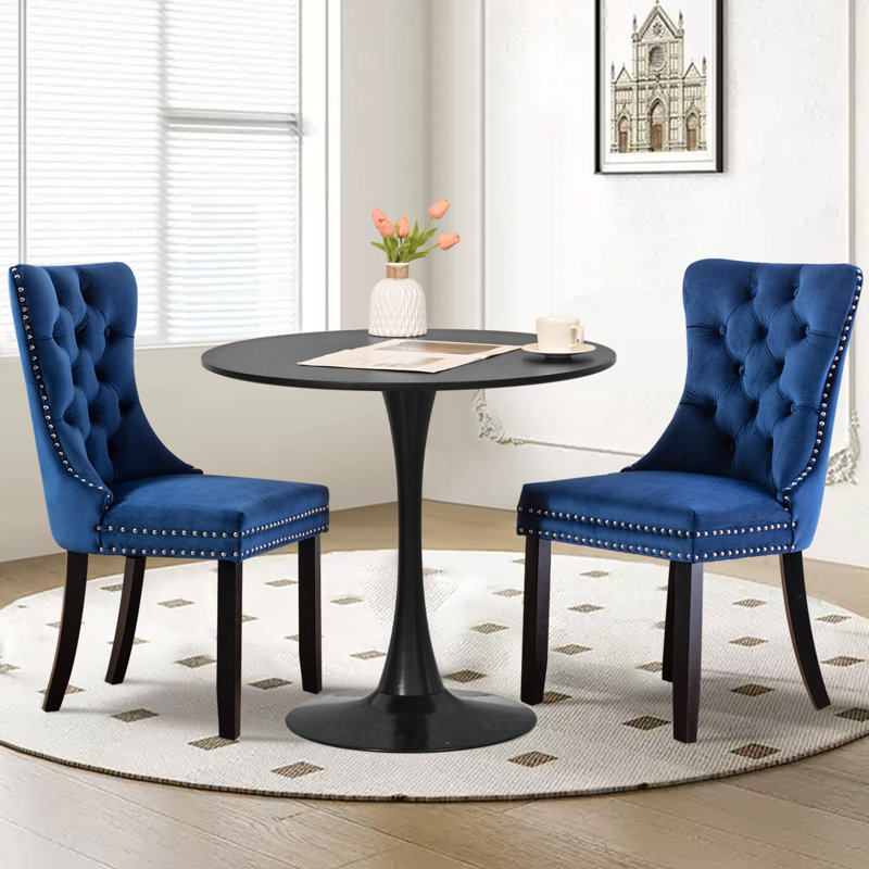 Round Dining Table Sets with 2 chairs, Blue/Black, Black