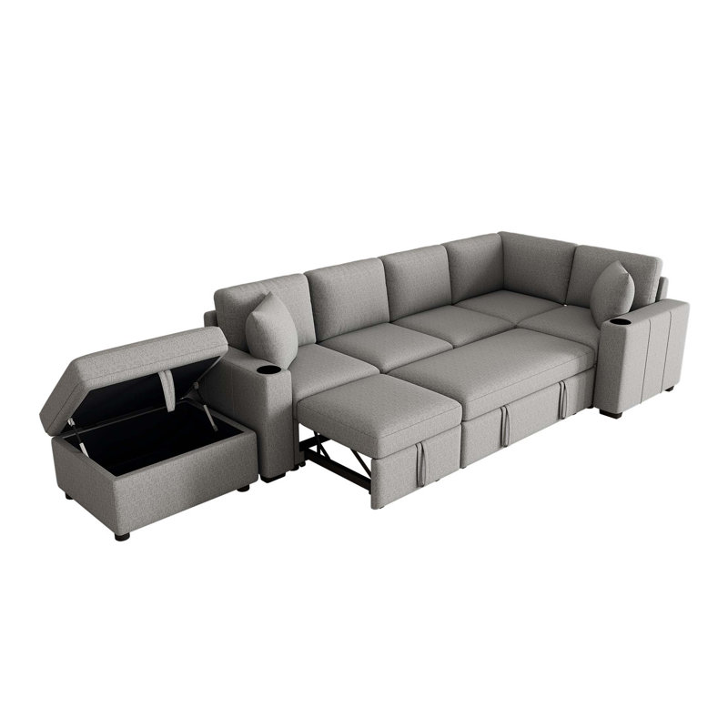 84.7" Sectional Sofa Convertible Pull-out Sofa Bed L-shaped Sofa U-shaped Sofa with a Movable Storage Ottoman for Living Room