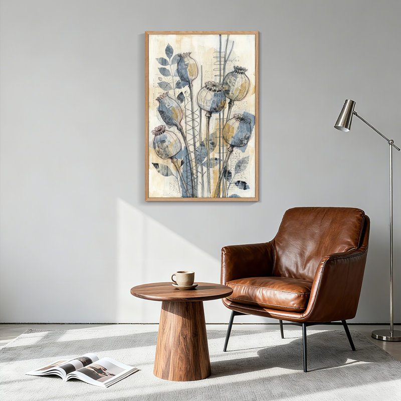 Ensemble de 1 tableau sur toile botanique à motif de coquelicot, 36"H x 24"W, Natural