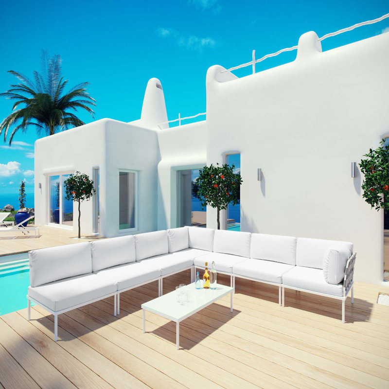 Ensemble de canapé modulaire d'extérieur en aluminium 8 pièces Harmony, Blanc