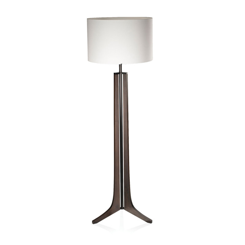 Forma Floor Lamp, White Linen, Dark Stained Walnut, Black Anodized
