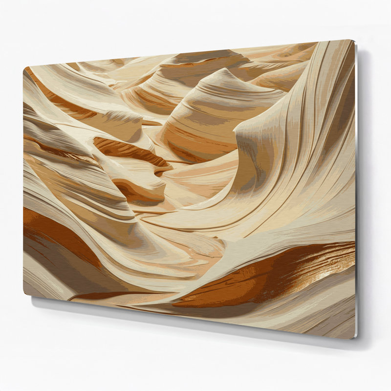 Art mural horizontal rayé en métal crème beige, H 8 po x l 10 po