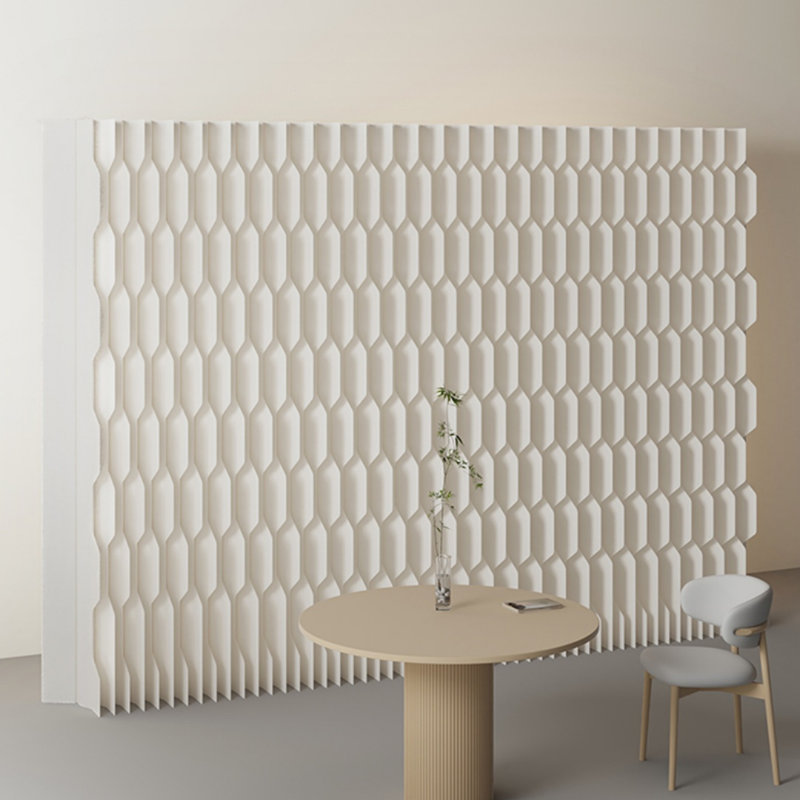 Folding Room Divider, Freestanding No Drill Expandable Paper Partition, Double-Sided Fish Scale & Accordion Pleat Screen, Lightweight Privacy Separator for Office & Shop Displays