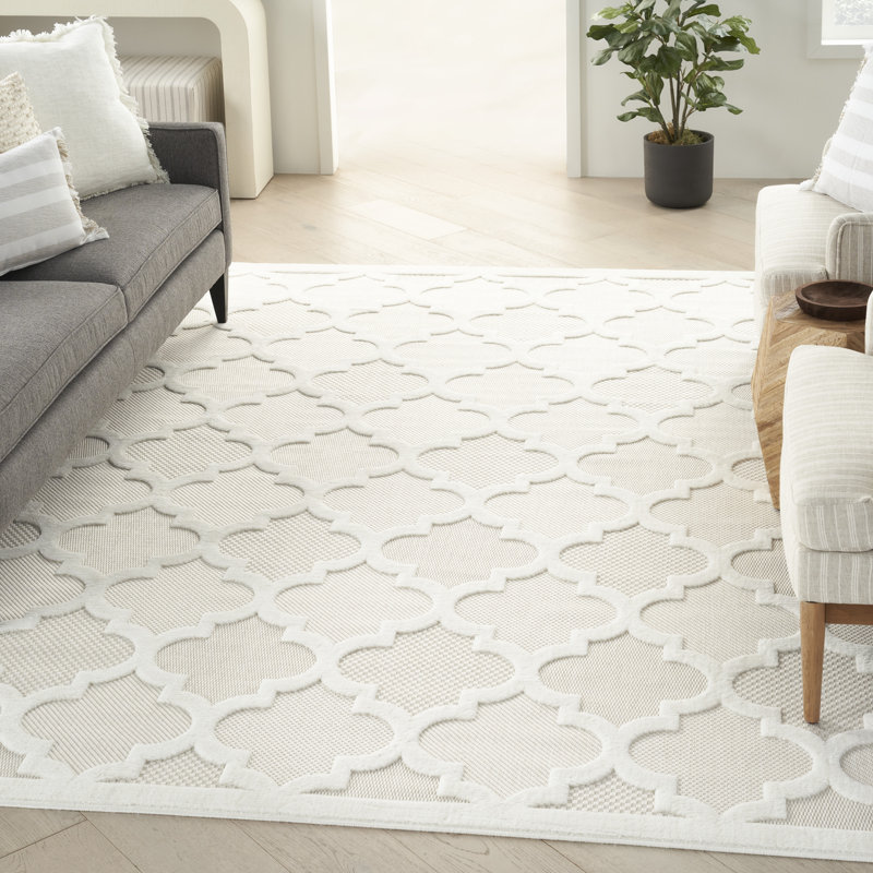 Tapis intérieur / extérieur ivoire / blanc Adianey, Rectangle 9 pi x 12 pi