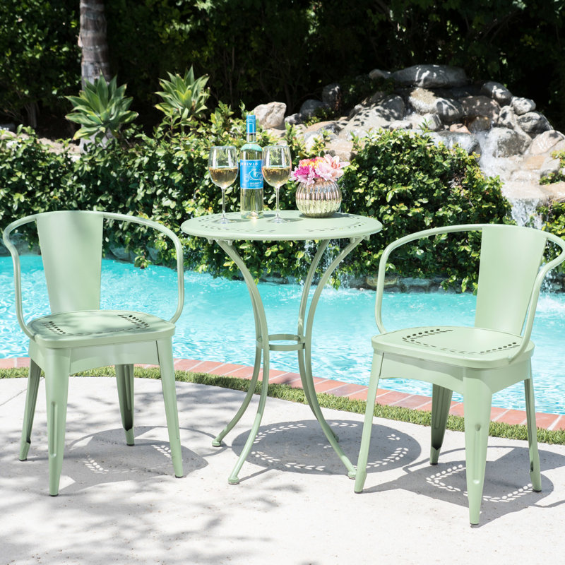 Ensemble de 3 pièces en métal KD pour extérieur, en fer, résistant à l'eau, table et chaises 61,5 x 61,5 cm, hauteur 75 cm, poids 14,9 kg.