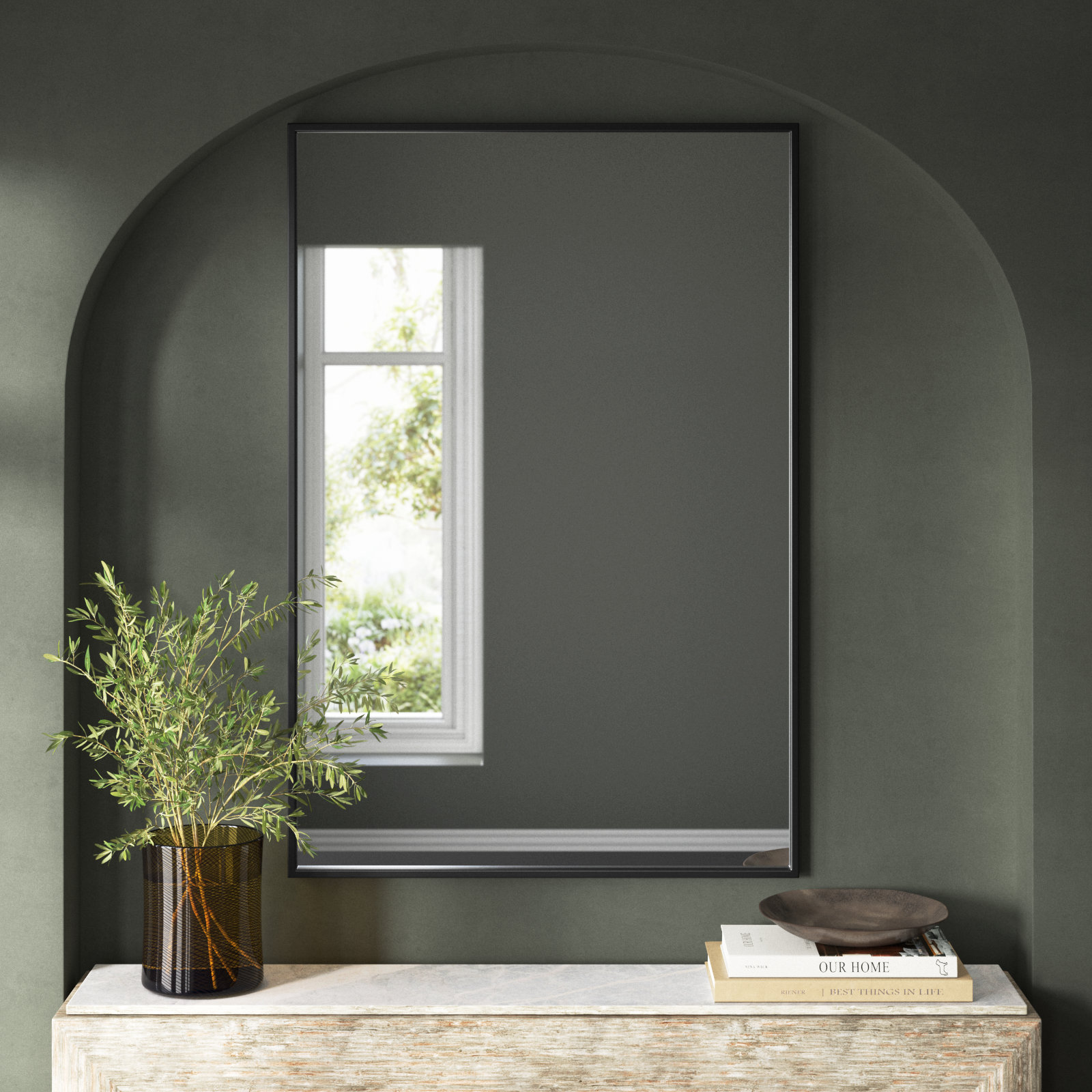 Sabine Metal Rectangle Wall Mirror, 48" x 36", Black