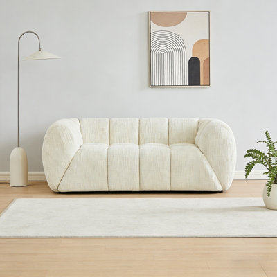 Boneless Chenille Pure Foam Sofa, Modern Quilted Cloud Sofa With Piano-Key Backrest, Deep-Seat Comfortable Modern Sofa, Checkered Cushion Sofa For Living Room, Bedroom, Apartment, No Assembly Required