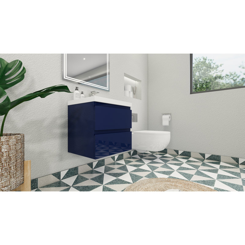 Aylanna Single Bathroom Vanity with Acrylic Top, Hight Gloss Night Blue