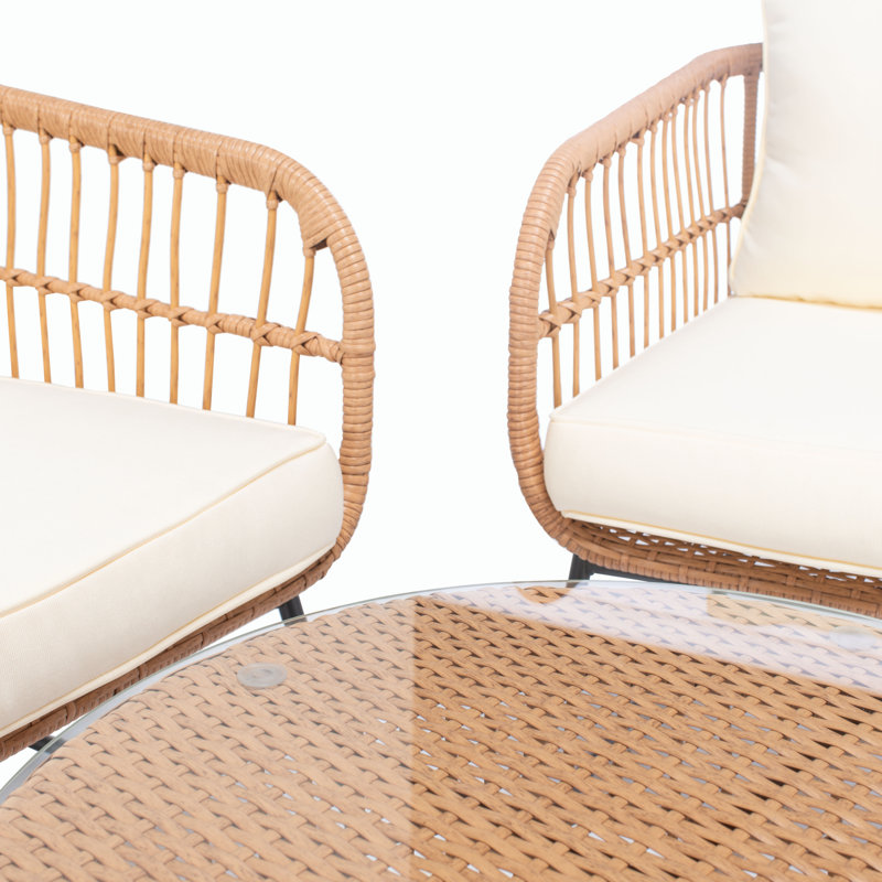 Ensemble de conversation avec canapé en rotin 5 pièces Hananiah, Beige